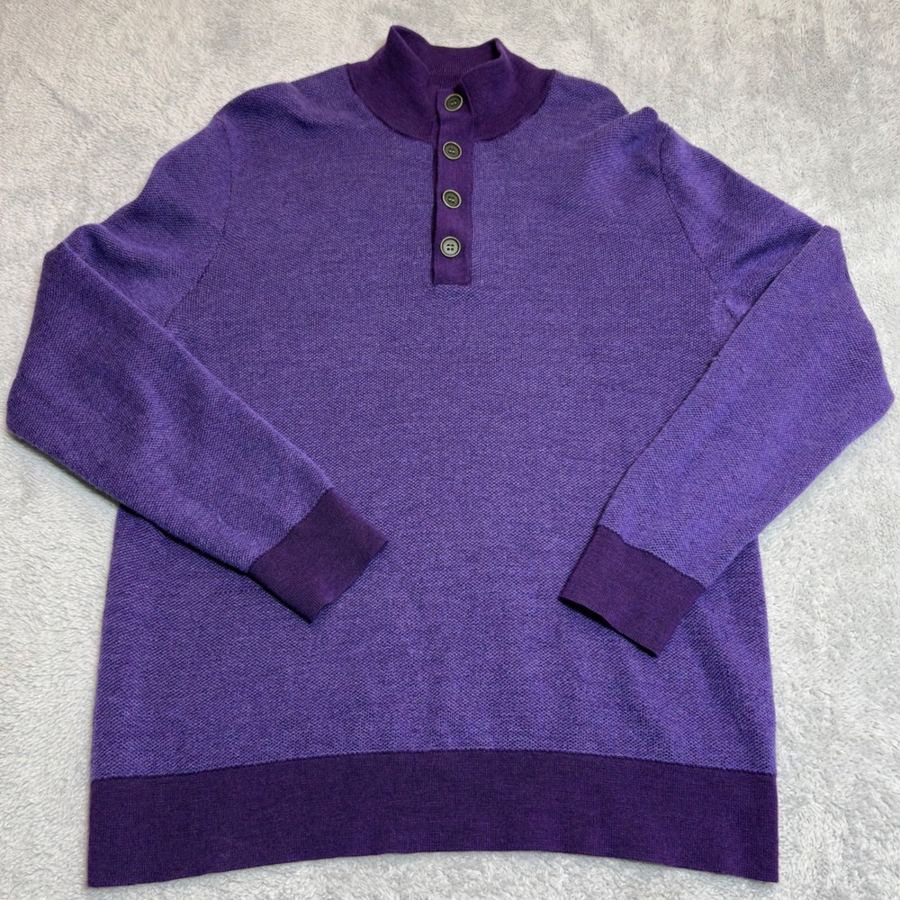 UNTUCKIt Sorensen Sweater Mens Large Purple Merino 100% Wool Mock Neck Button